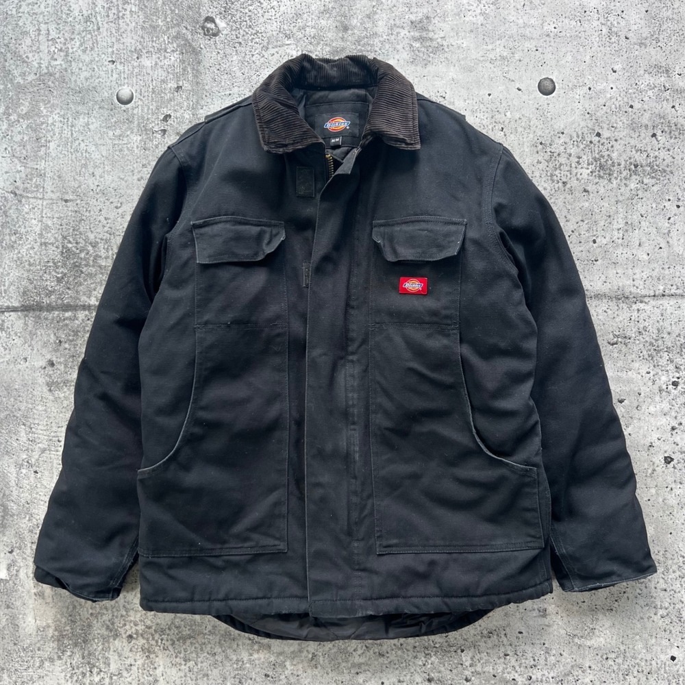 Dickies Jacket Mens Size Medium Black Corduroy Collar Quilted Chore Canvas Work
